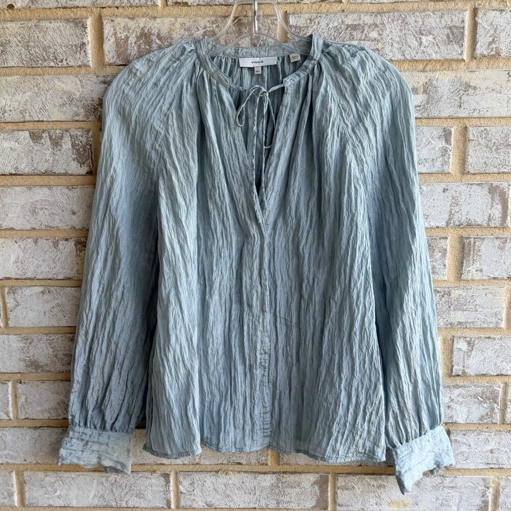 VINCE Sage Green Long Sleeve Tie V-Neck Blouse Women's Size XXS